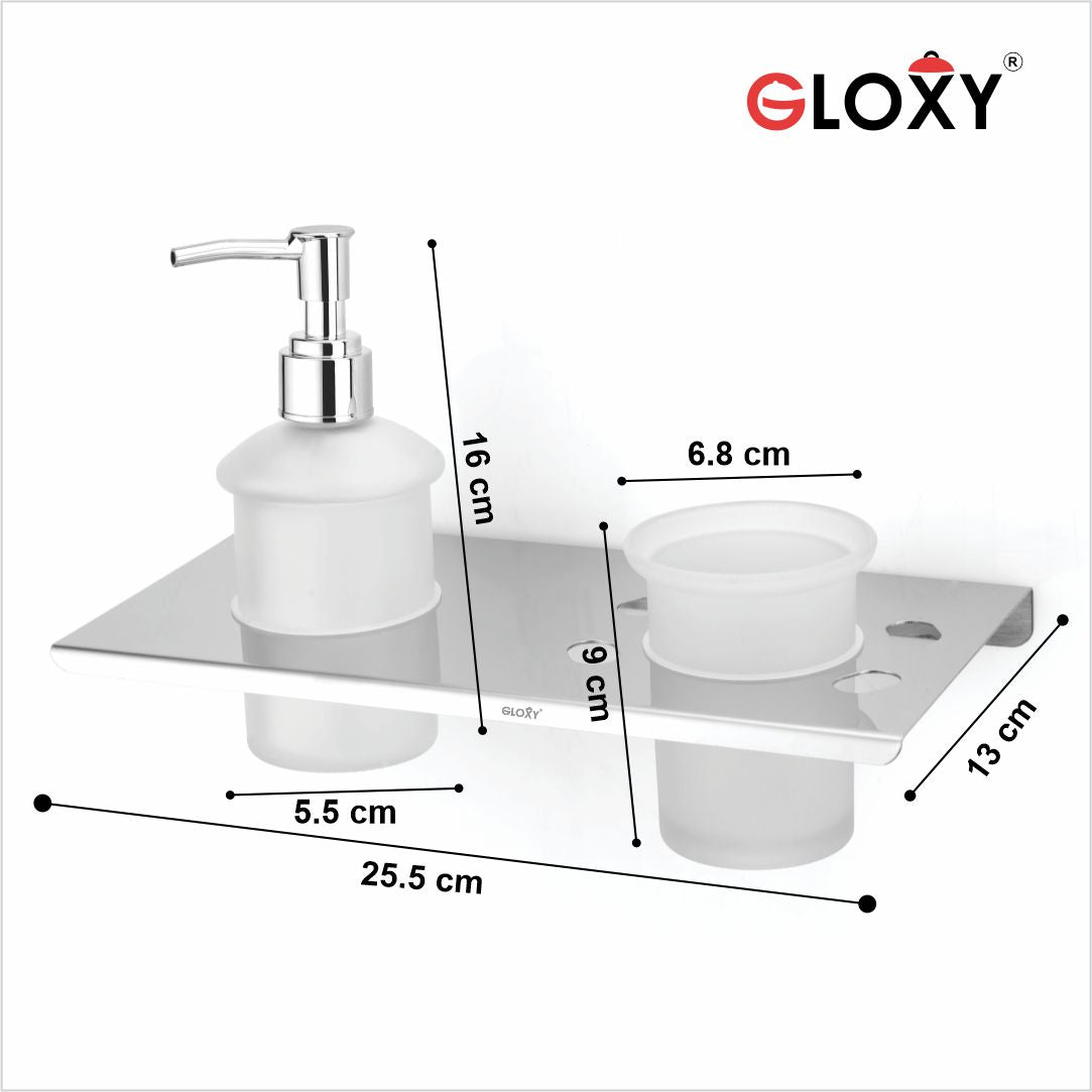Stainless Steel Smokey Glass Toothbrush Holder with Liquid Soap Dispenser