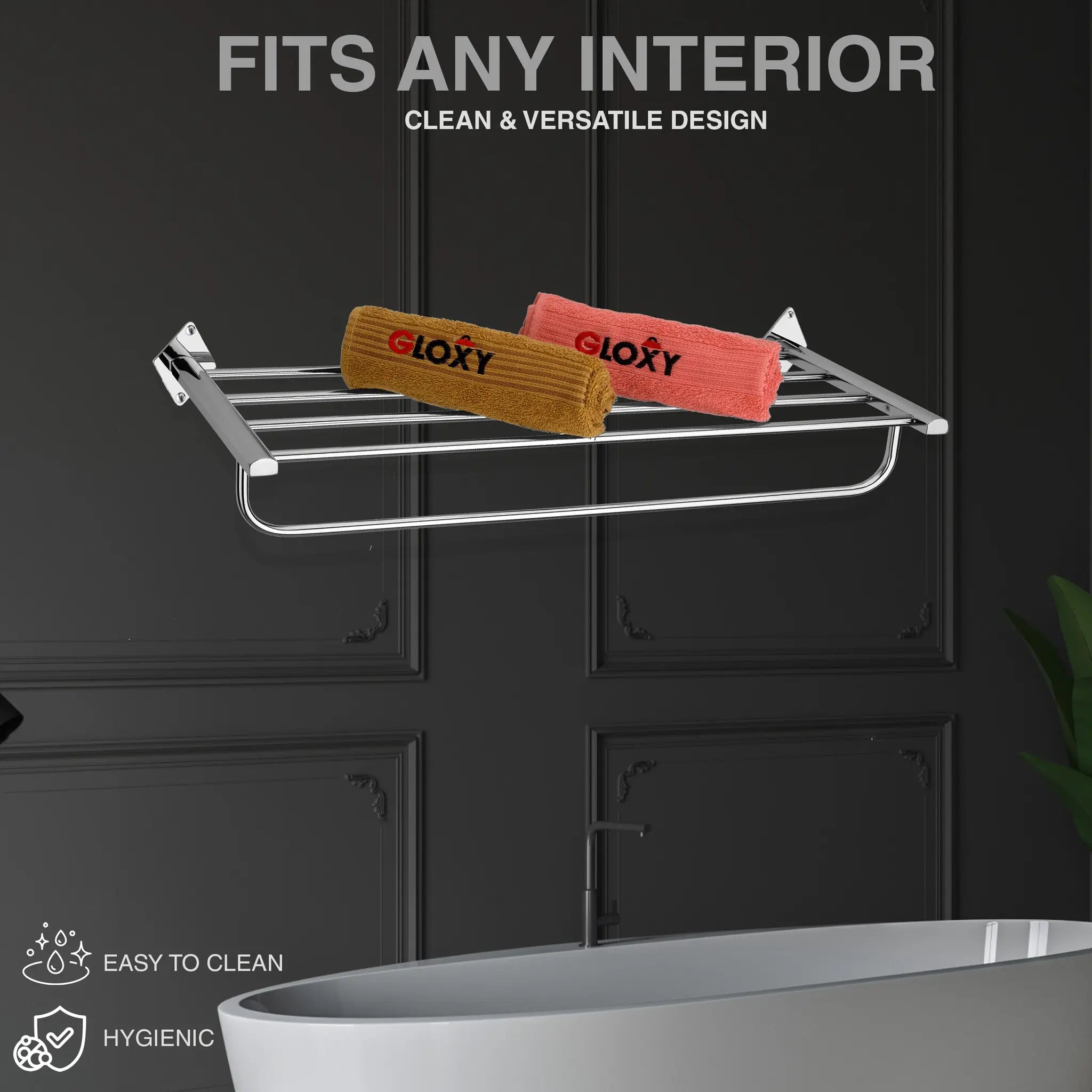 Gloxy Rhombus Shape Stainless Steel Chrome Finsih Towel Rack with Towel Hanger-24 Inch