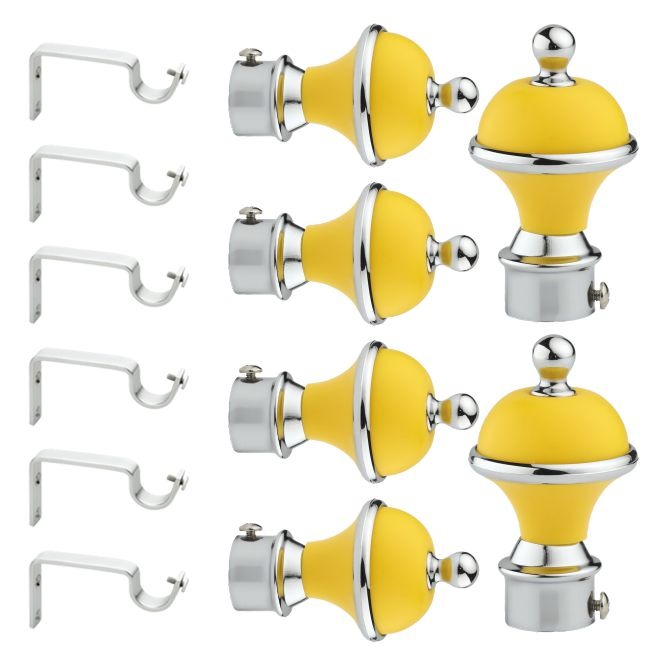 Gloxy Manjira Shape Stainless Steel & ABS Curtain Rod Finials with Support– Yellow 3 Pair