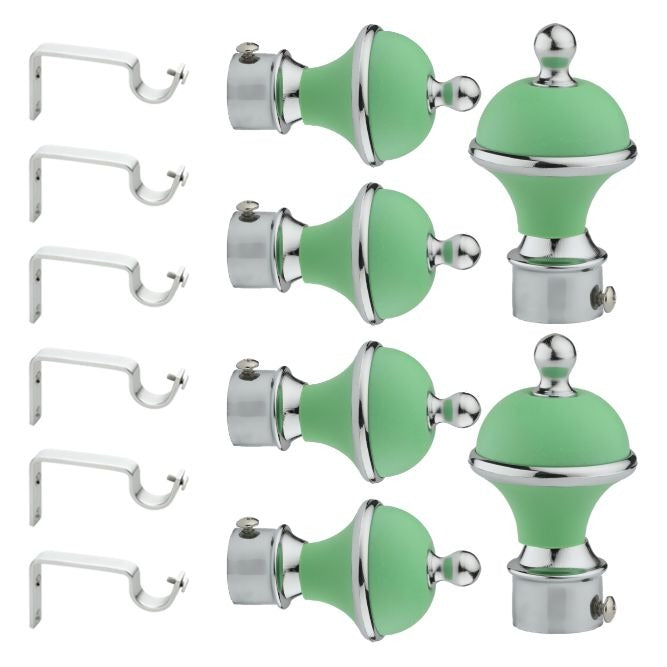 Gloxy Manjira Shape Stainless Steel & ABS Curtain Rod Finials with Support– Green 3 Pair
