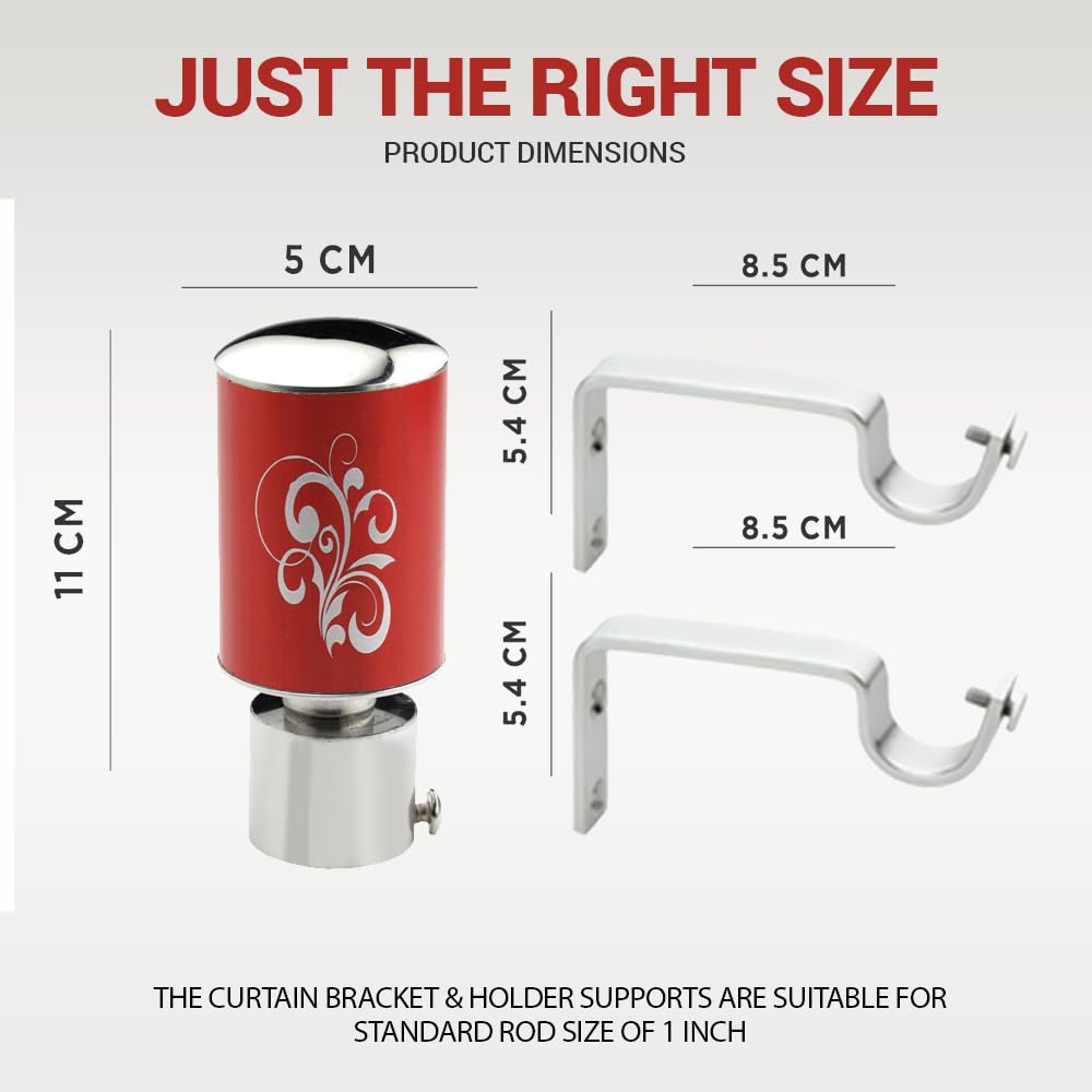 Red Floral Print Aluminium Curtain Bracket with Support