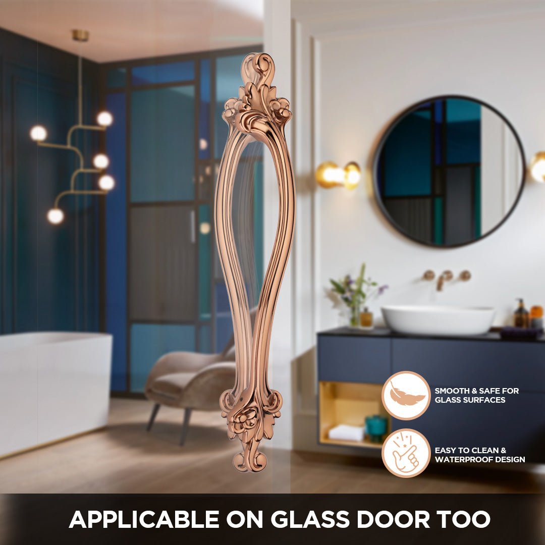 GLOXY Aluminium Flower Design for Main Door Handle Decorative Push & Pull Door Handle Knocker with Vintage Stylish Look for Glass and Wooden Door -Rose Gold