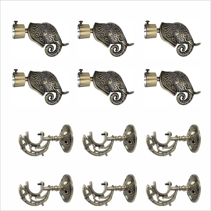 Gloxy Rajwada Royal Aluminium Curtain Rod Finials with Support– Antique 3 Pair