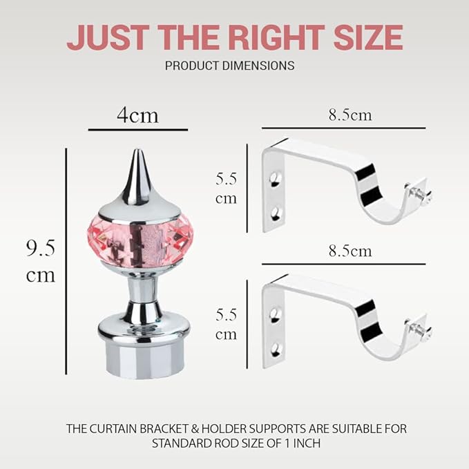 Single Diamond Aluminium Curtain Bracket with Support(Silver Mix Pink)