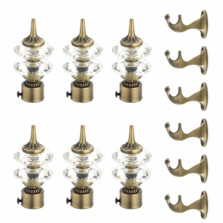 Gloxy Double Diamond Aluminium Curtain Rod Finials with Support– Antique 3 Pair