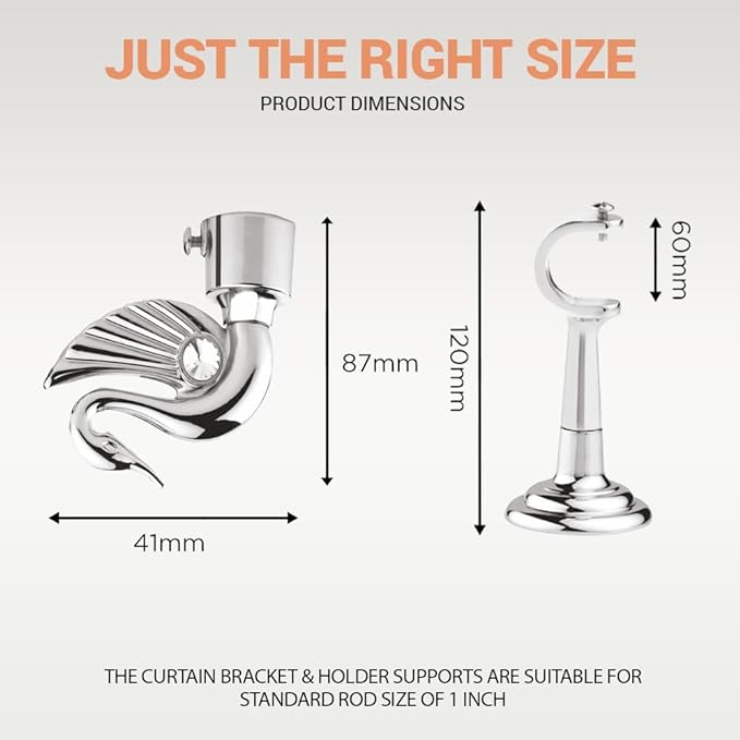 Swan Bird Shape Aluminium Curtain Bracket with L Support(Silver)-by GLOXY