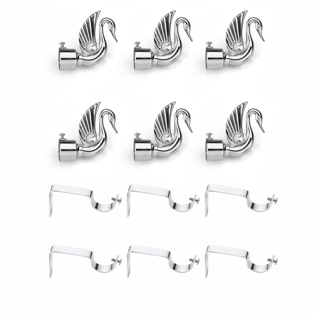 Gloxy Swan Bird Shape Aluminium Curtain Rod Finials with Support– Silver 3 Pair