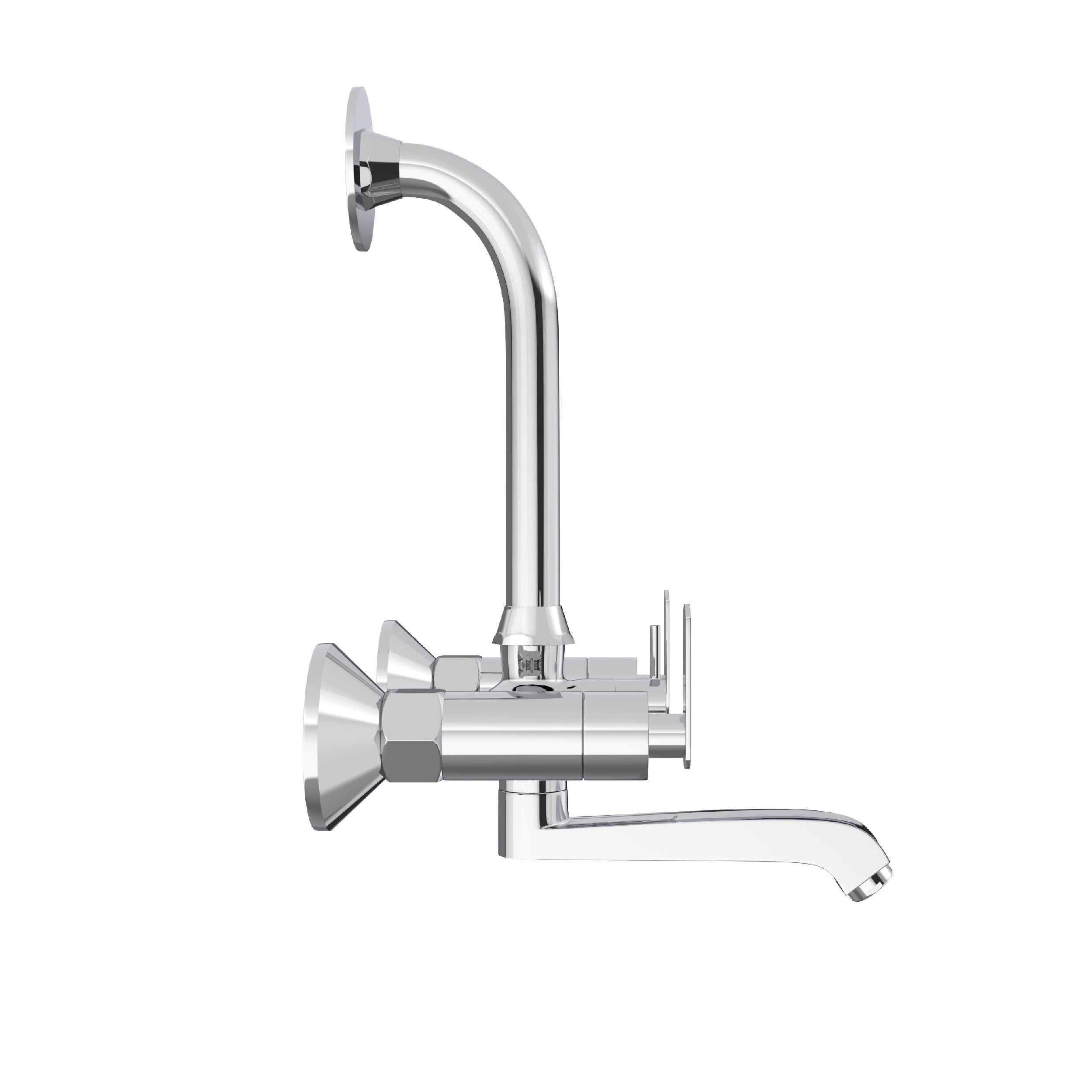 Chrome Finish Handle Wall Mixer with L Bend Faucet Tap Bib