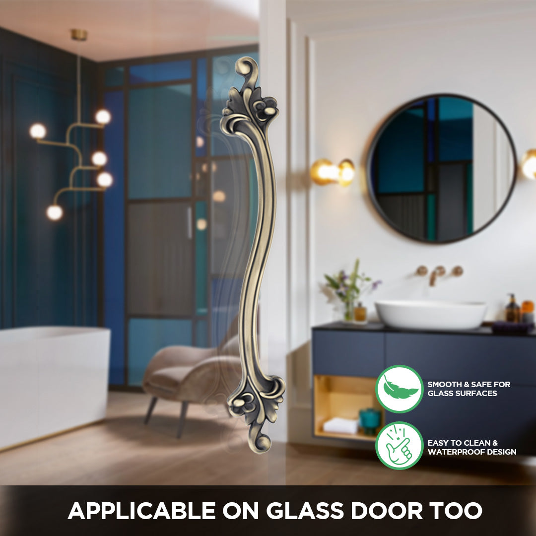 GLOXY Aluminium 14 inch Flower Design Main Door Handle Decorative Push & Pull Door Handle Knocker Classy Stylish & Durable Look for Glass and Wooden Door -Antique Finish