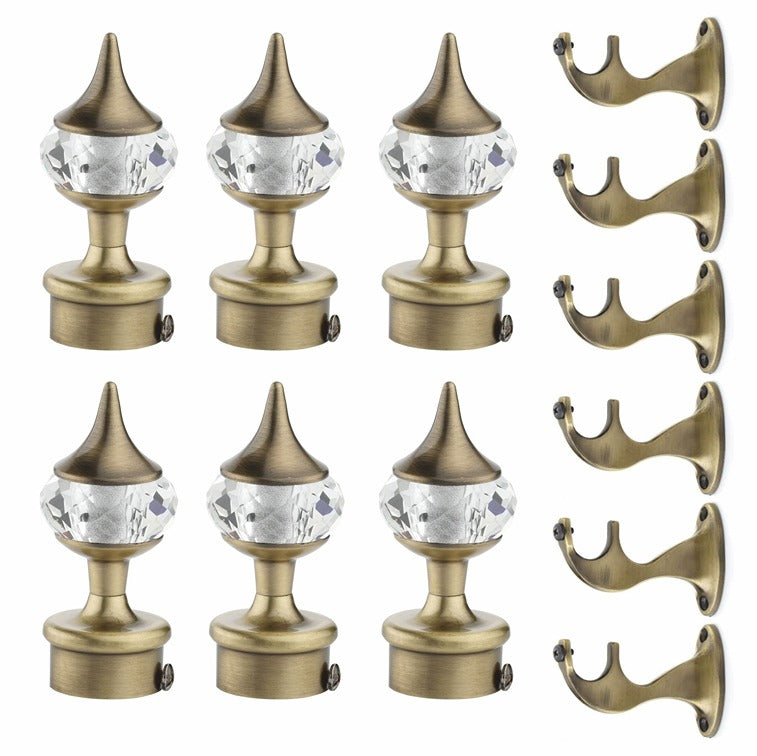 Gloxy Single Diamond Aluminium Curtain Rod Finials with Support– Antique 3 Pair