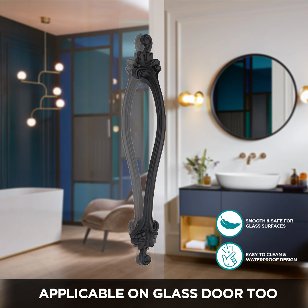 GLOXY Aluminium 14 Inch Flower Design Door Handles for Main Door Handle Decorative Push & Pull Handle for Glass & Wooden Door for All The Doors of Houses, Offices, Hotels-Black Finish