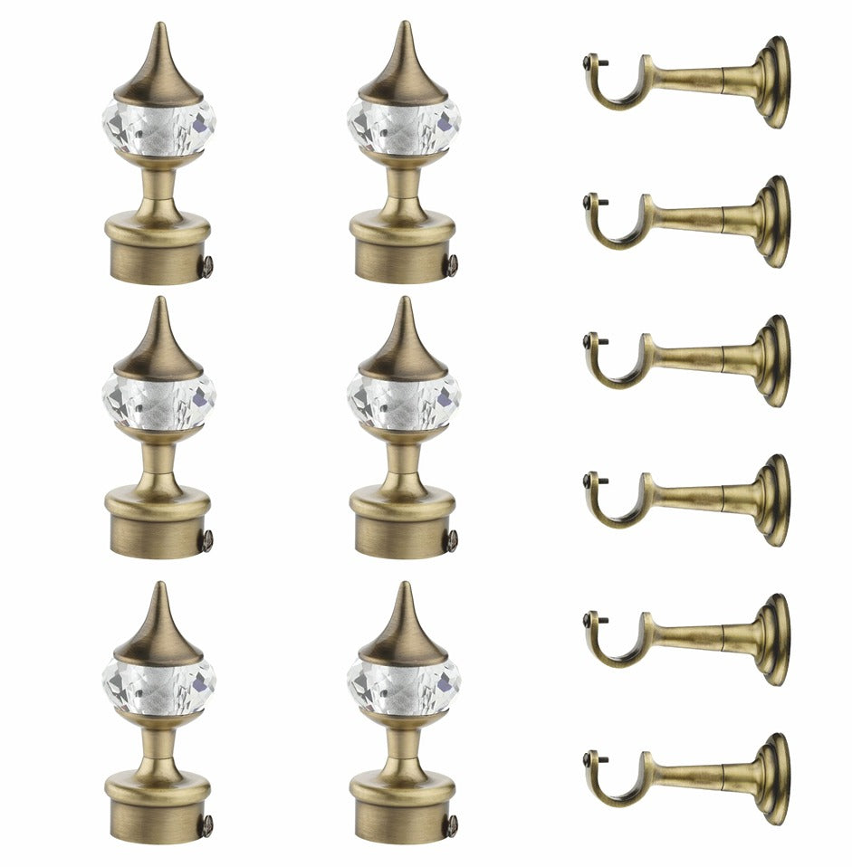 Gloxy Single Diamond Aluminium Curtain Rod Finials with Support– Antique 3 Pair