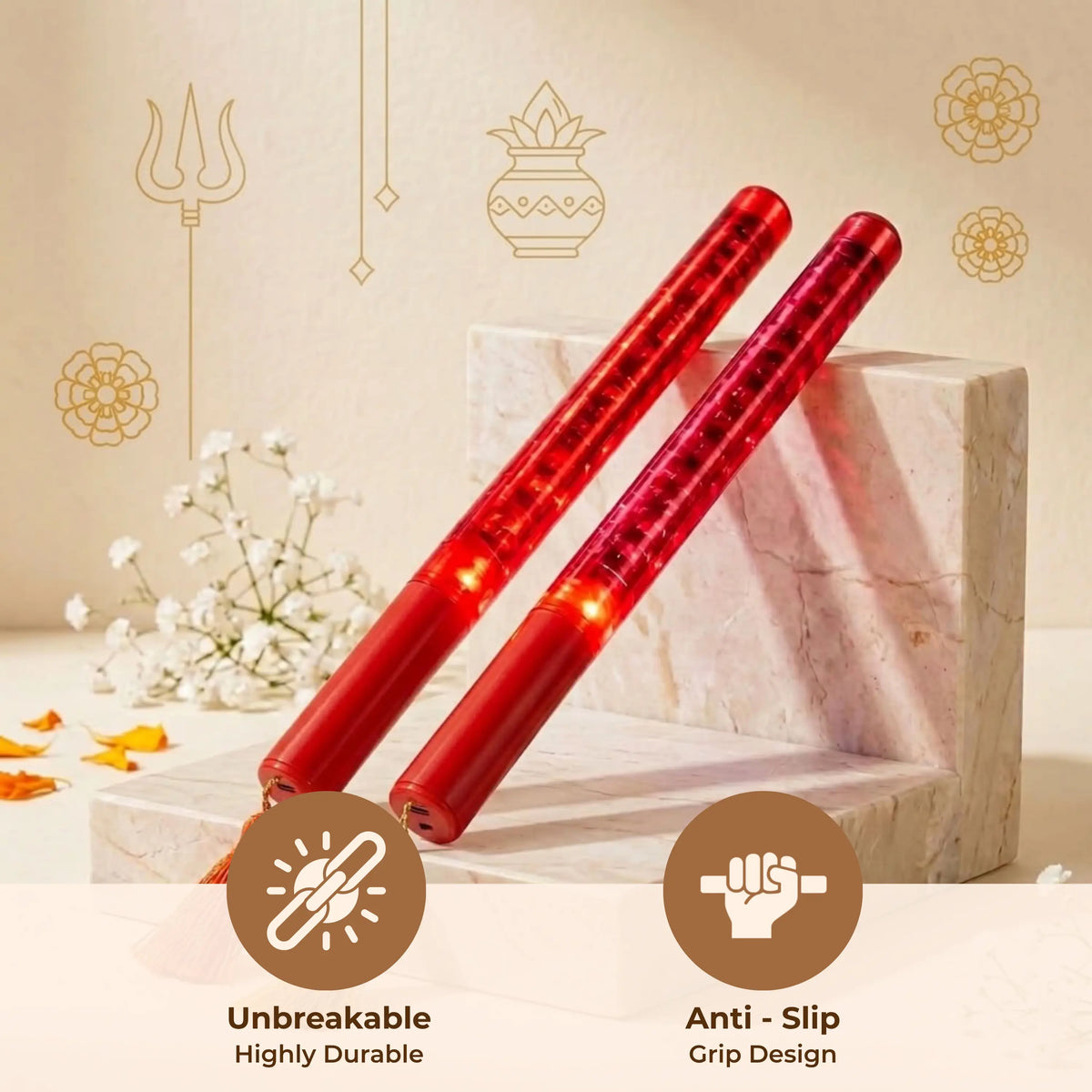 Single Colour LED Dandiya Sticks for Garba & Navratri – Battery Operated Light Up Dandiya | Red