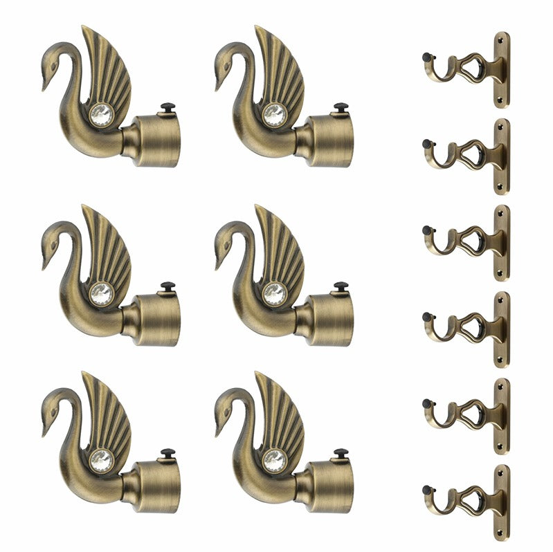 Gloxy Swan Bird Aluminium Curtain Rod Finials with Support– Antique 3 Pair