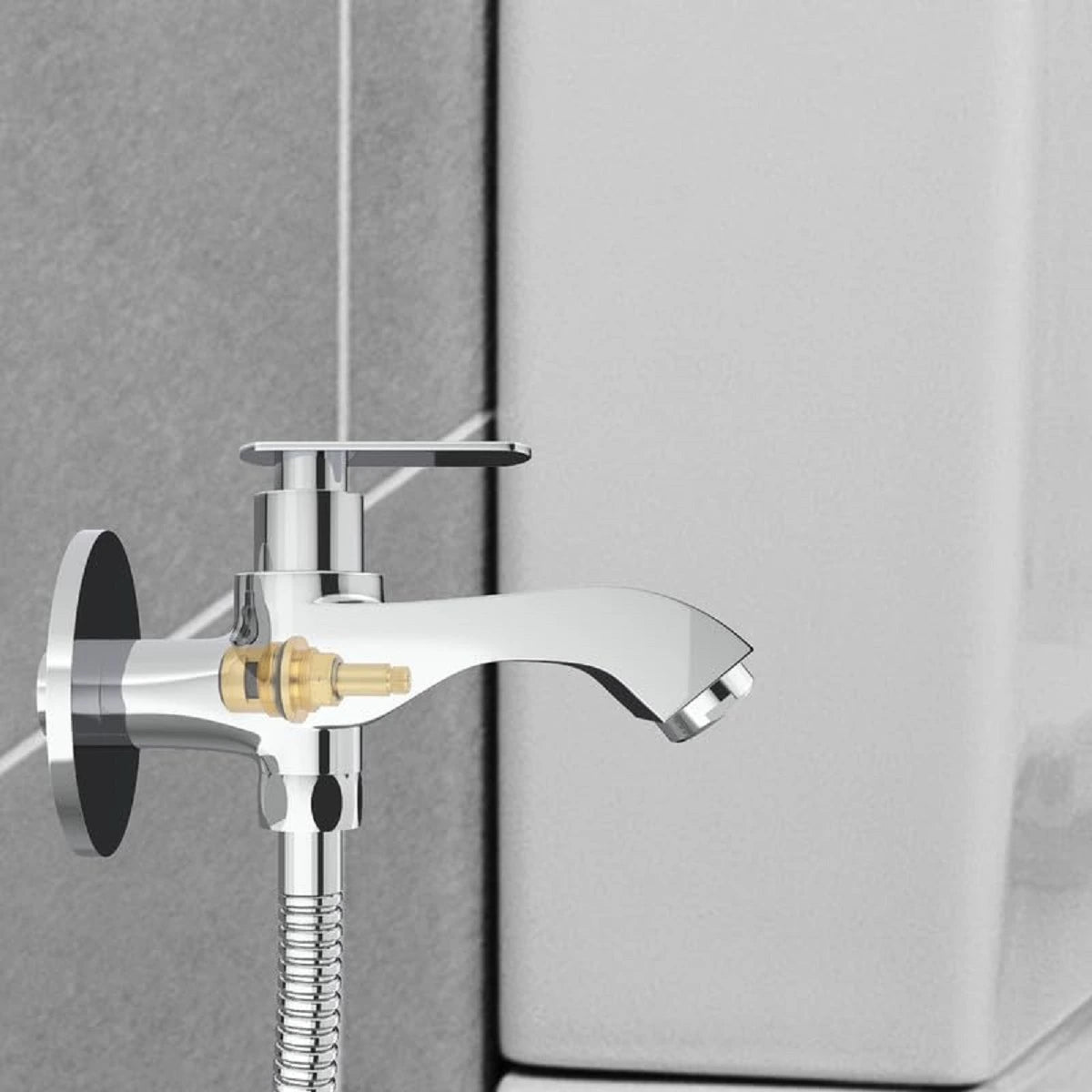 Chrome Finish Bib Cock Brass Faucet Water Tap for Bathroom Washbasins, Gardens & Kitchen Sinks (Jet+)-by GLOXY®