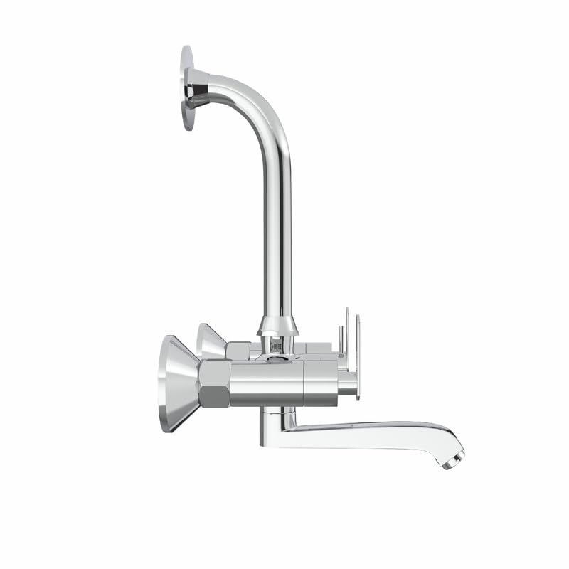 Chrome Finish Handle Controlled Wall Mixer with L Bend Faucet Tap Bib for Hot & Cold Water for Bathroom Areas & Showers (Nano)-by GLOXY®