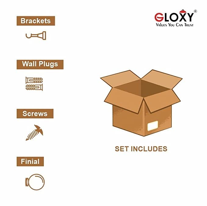 GLOXY Manjira Shape Stainless Steel & ABS Curtain Bracket Parda Holder with Support 1 Inch Rod Pocket Finials Designer Door and Window Rod Support Fittings, Curtain Rod Holder