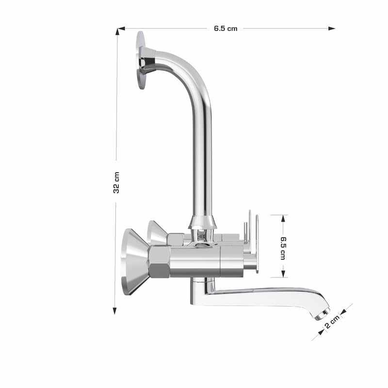 Chrome Finish Handle Controlled Wall Mixer with L Bend Faucet Tap Bib for Hot & Cold Water for Bathroom Areas & Showers (Nano)-by GLOXY®