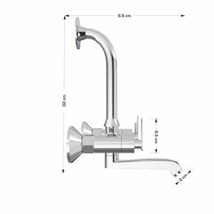 Chrome Finish Handle Controlled Wall Mixer with L Bend Faucet Tap Bib for Hot & Cold Water for Bathroom Areas & Showers (Nano)-by GLOXY®