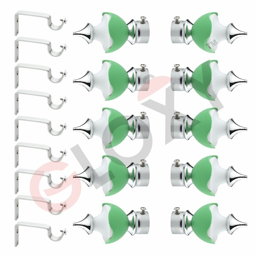 Gloxy Double Colour Stainless Steel & ABS Curtain Rod Finials with Support– Green 5 Pair