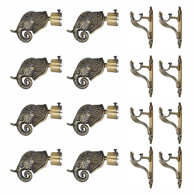 Gloxy Rajwada Royal Aluminium Curtain Rod Finials with Support– Antique 4 Pair