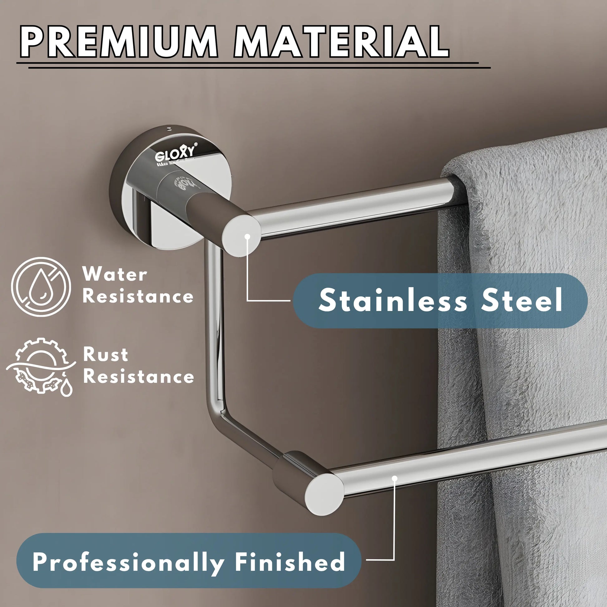 Gloxy Stainless Steel Chrome Finish 2 Layer Towel Rod for Bathroom -24 Inch
