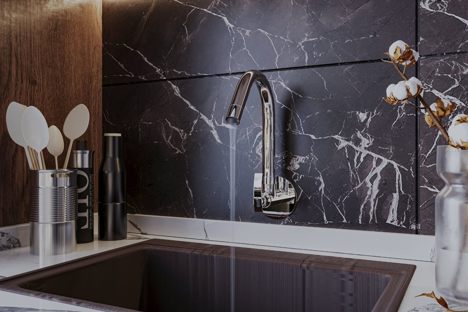 Chrome Finish Deck Mount Brass Swivel Long Spout Tap Faucet