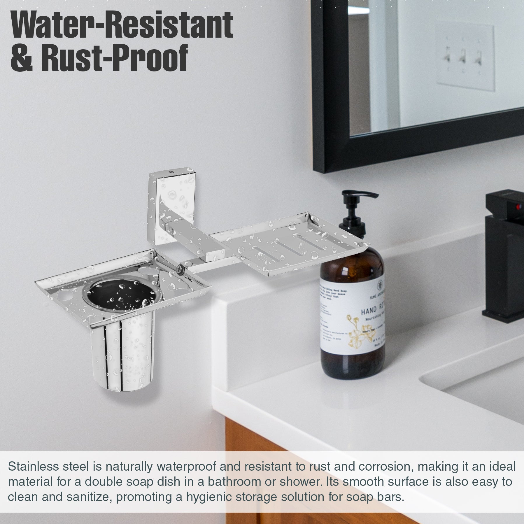 Stainless Steel Silver Soap Holder with Toothbrush Holder