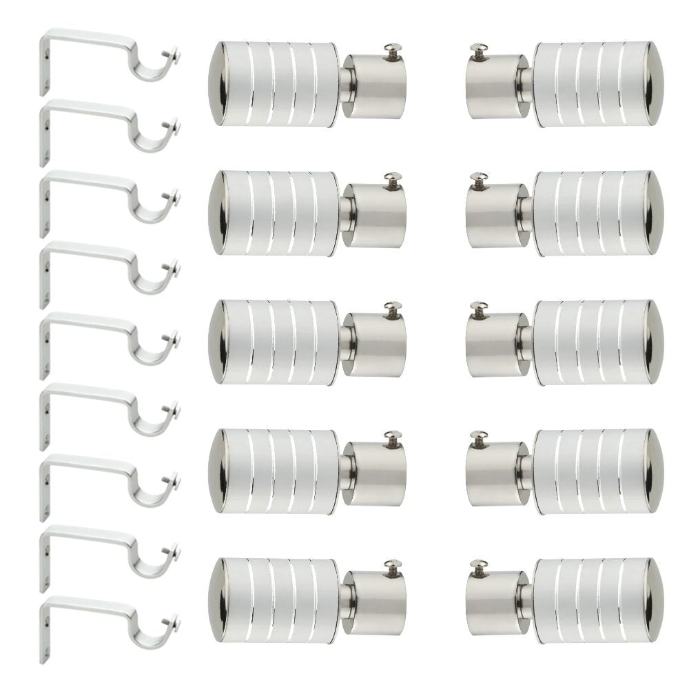 Gloxy Stainless Steel Curtain Rod Finials with Support– Silver 5 Pair