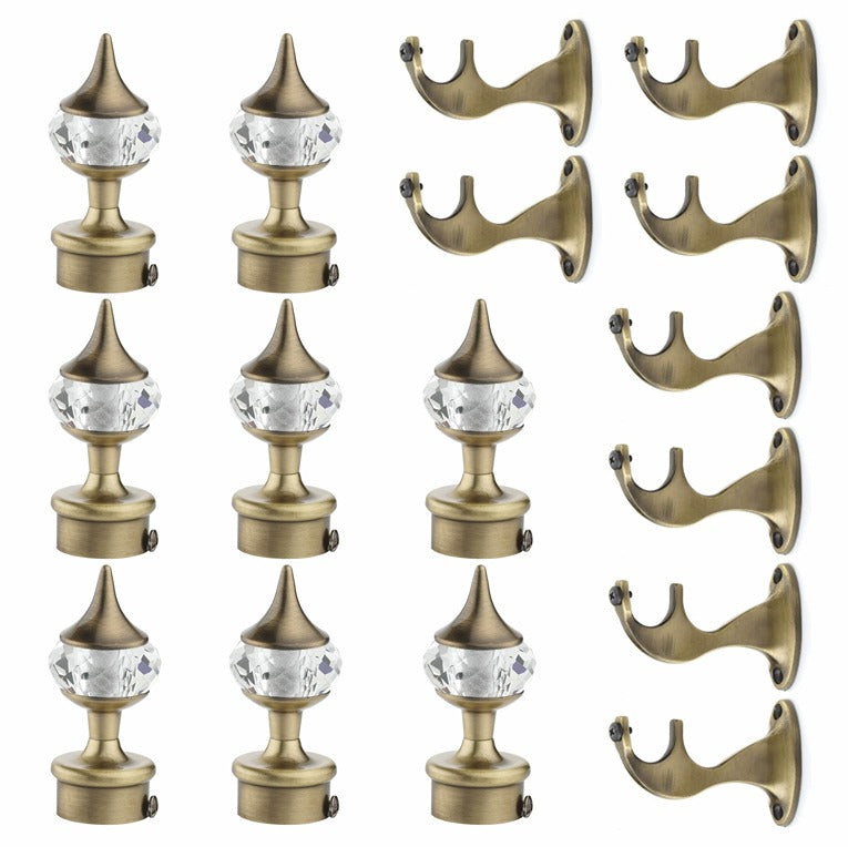 Gloxy Single Diamond Aluminium Curtain Rod Finials with Support– Antique 4 Pair