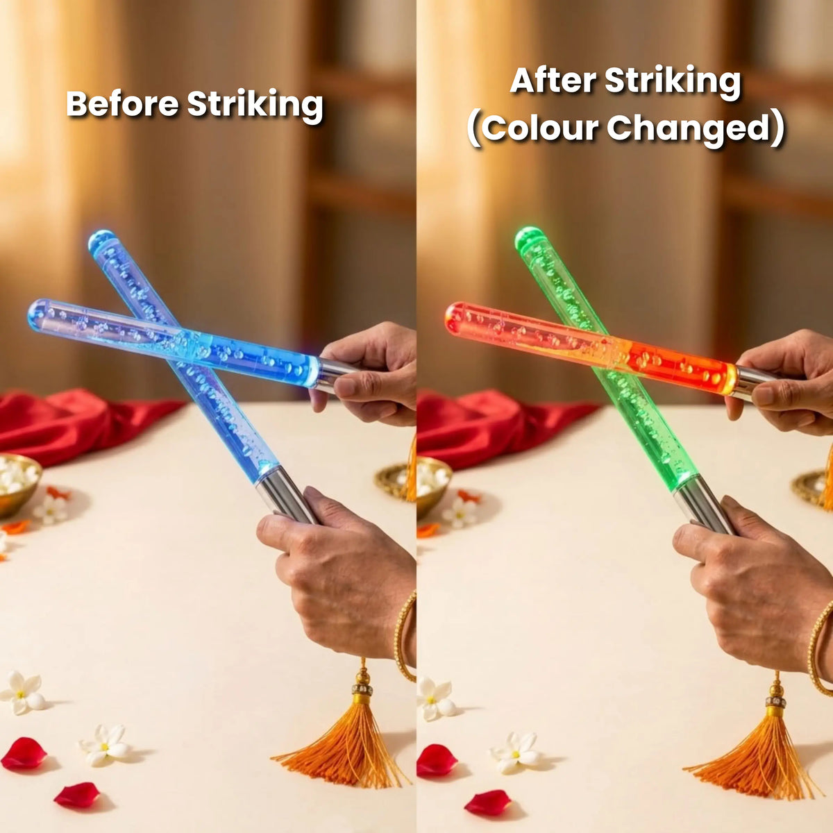 Multi Colour LED Dandiya Sticks for Garba & Navratri – Rechargeable Colour Changing Light Up Dandiya | Silver Colour