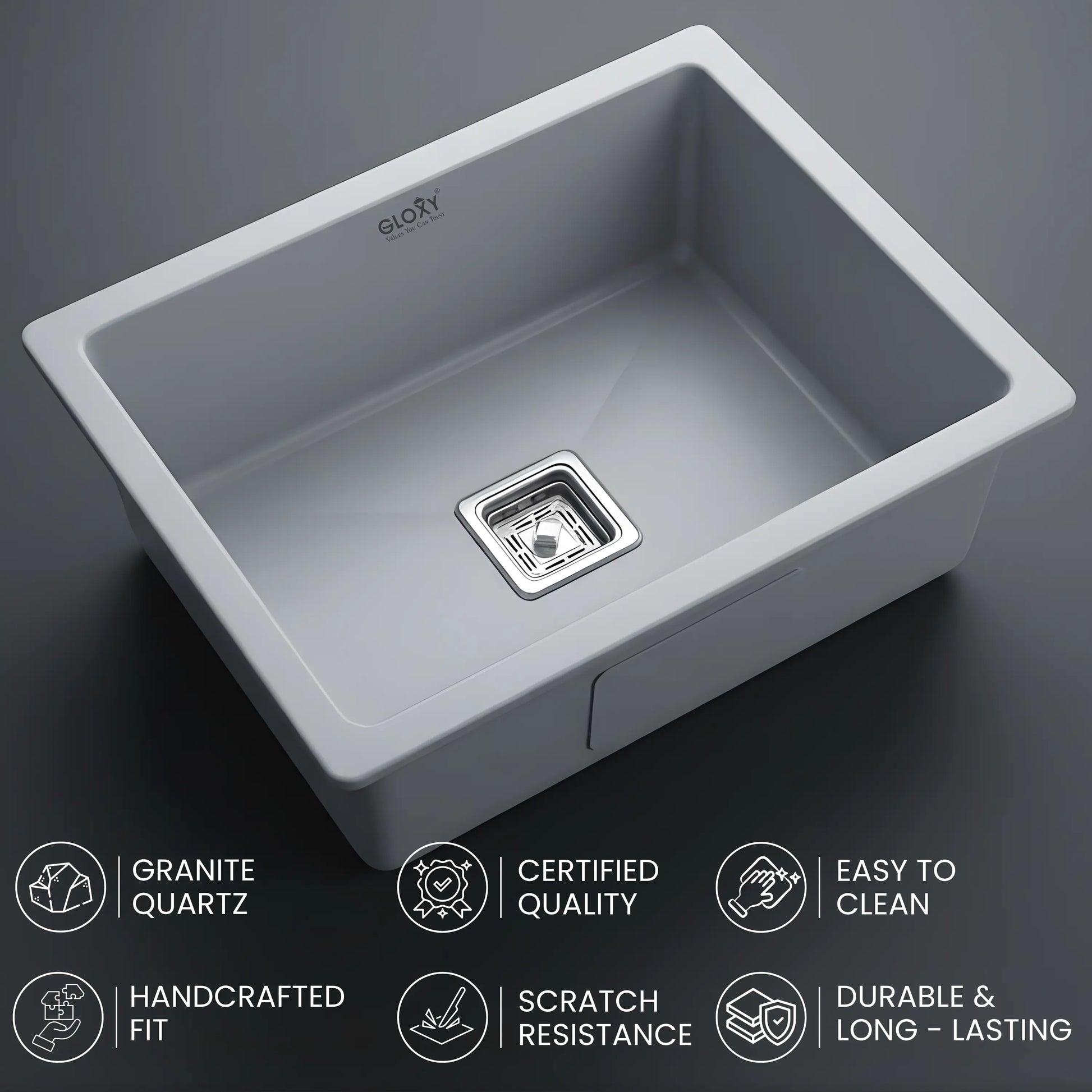 GLOXY Handmade Stainless Steel Single Bowl Kitchen Sink 18 x 24 Inch– Grey
