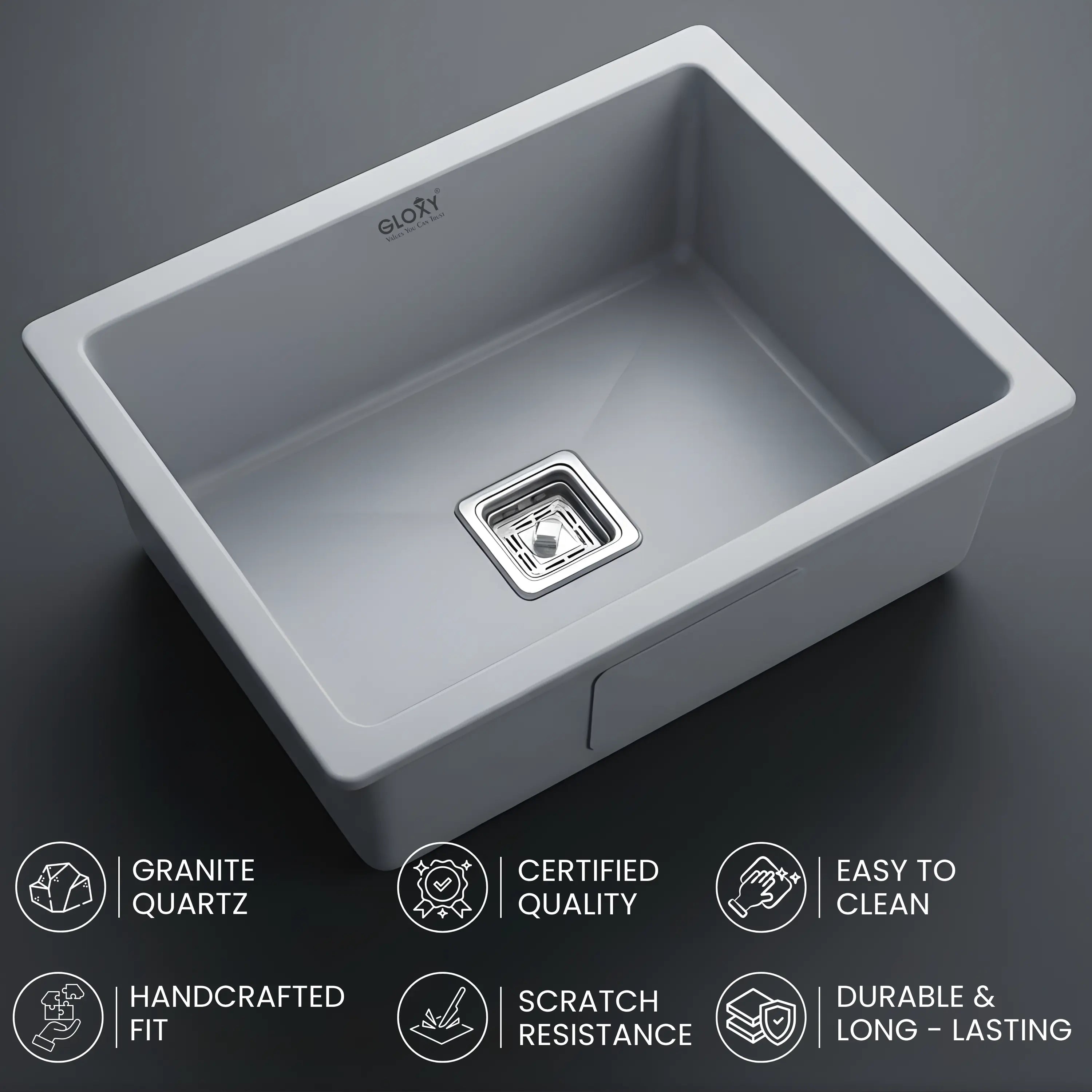 GLOXY Handmade Stainless Steel Single Bowl Kitchen Sink 18 x 24 Inch– Grey