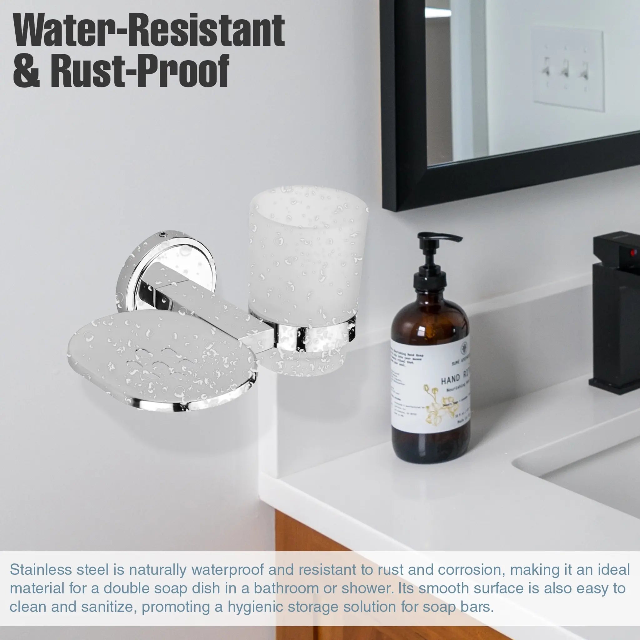 Gloxy Round Shape Stainless Steel 202 Grade Chrome Finish Single Soap Holder With Glass Tumbler Holder