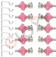 Gloxy Hexa Shape Stainless Steel & ABS Curtain Rod Finials with Support– Pink 5 Pair
