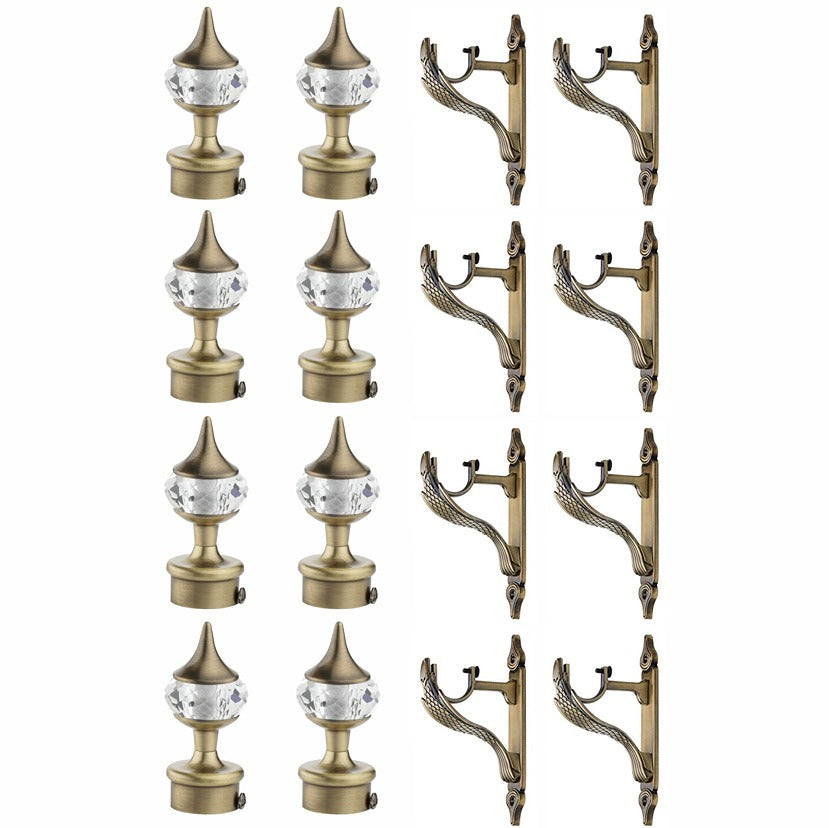 Gloxy Single Diamond Aluminium Curtain Rod Finials with Support– Antique 4 Pair