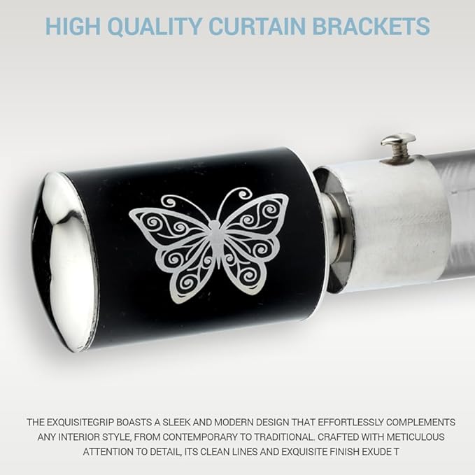 Butterfly Print Aluminium Curtain Bracket with Support (Black)