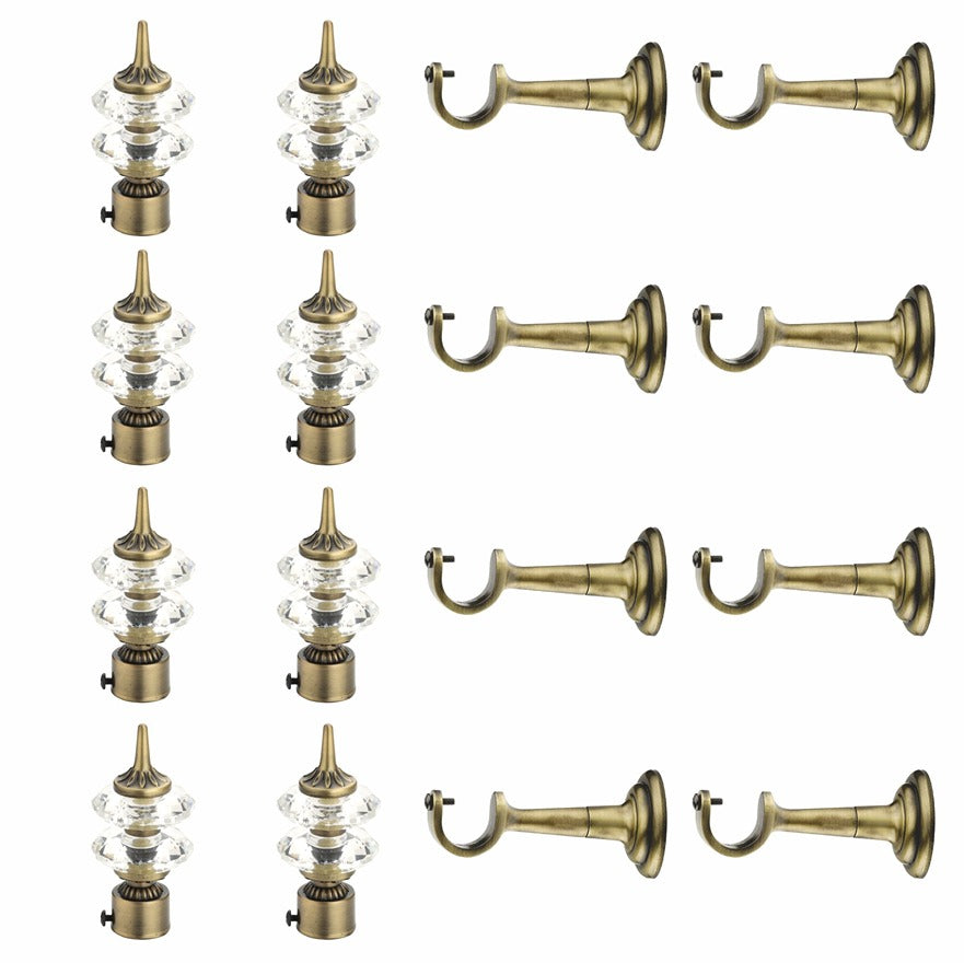 Gloxy Double Diamond Aluminium Curtain Rod Finials with Support– Antique 4 Pair