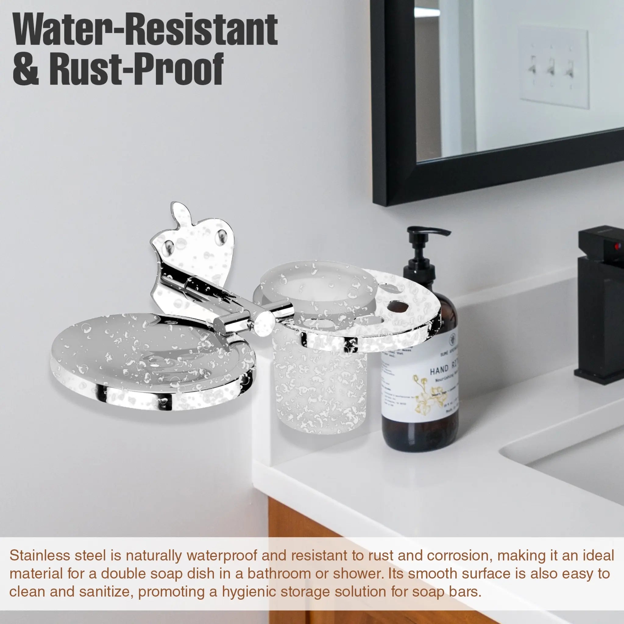 Gloxy Apple Shape Stainless Steel 304 Grade Chrome Finish Single Soap Holder With Glass Tumbler Holder