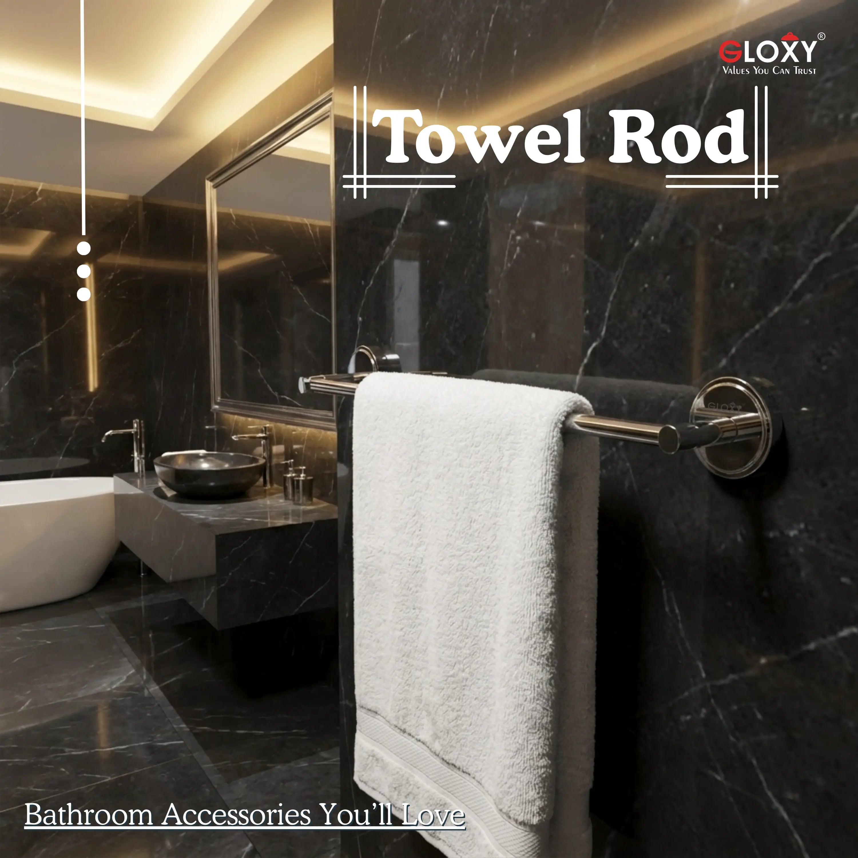 Gloxy Stainless Steel Chrome Finish Towel Hanging Rod for Bathroom -24 Inch