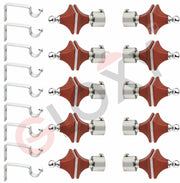 Gloxy Hexa Shape Stainless Steel & ABS Curtain Rod Finials with Support– Maroon 5 Pair