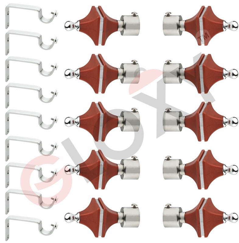 Gloxy Hexa Shape Stainless Steel & ABS Curtain Rod Finials with Support– Maroon 5 Pair