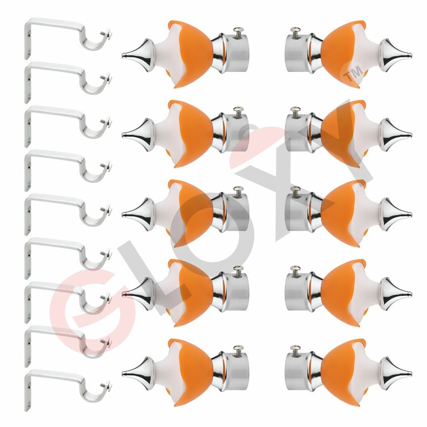 Gloxy Double Colour Stainless Steel & ABS Curtain Rod Finials with Support– Orange 5 Pair
