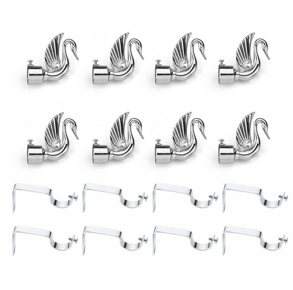 Gloxy Swan Bird Shape Aluminium Curtain Rod Finials with Support– Silver 4 Pair