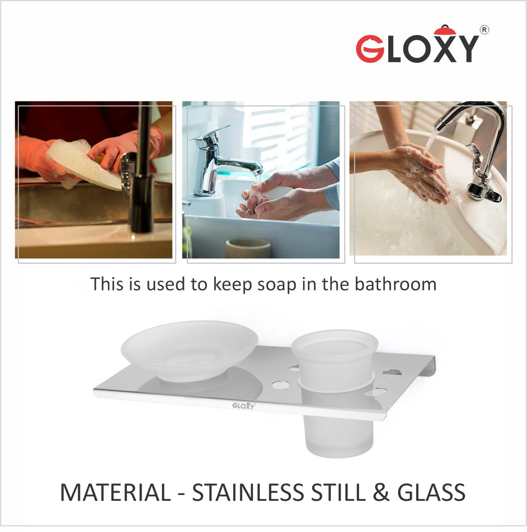 Smokey Stainless Steel Soap Dish with Toothbrush Holder