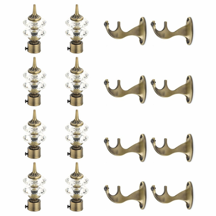 Gloxy Double Diamond Aluminium Curtain Rod Finials with Support– Antique 4 Pair