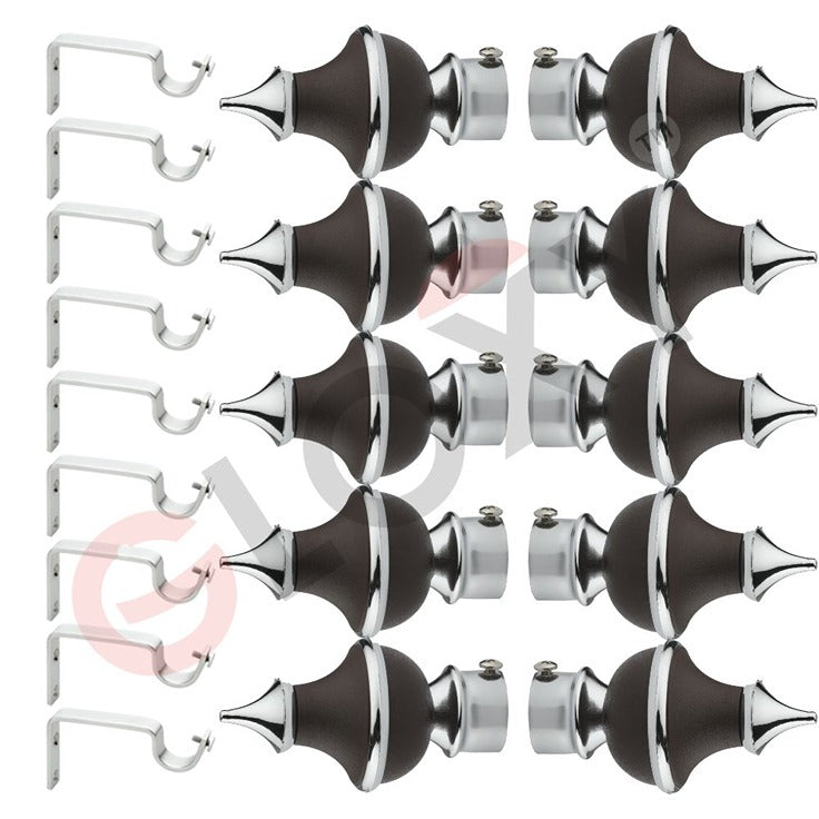 Gloxy Trophy Shape Stainless Steel & ABS Curtain Rod Finials with Support– Brown 5 Pair