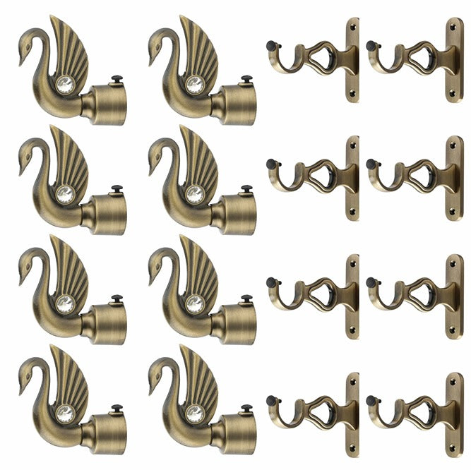 Gloxy Swan Bird Aluminium Curtain Rod Finials with Support– Antique 4 Pair
