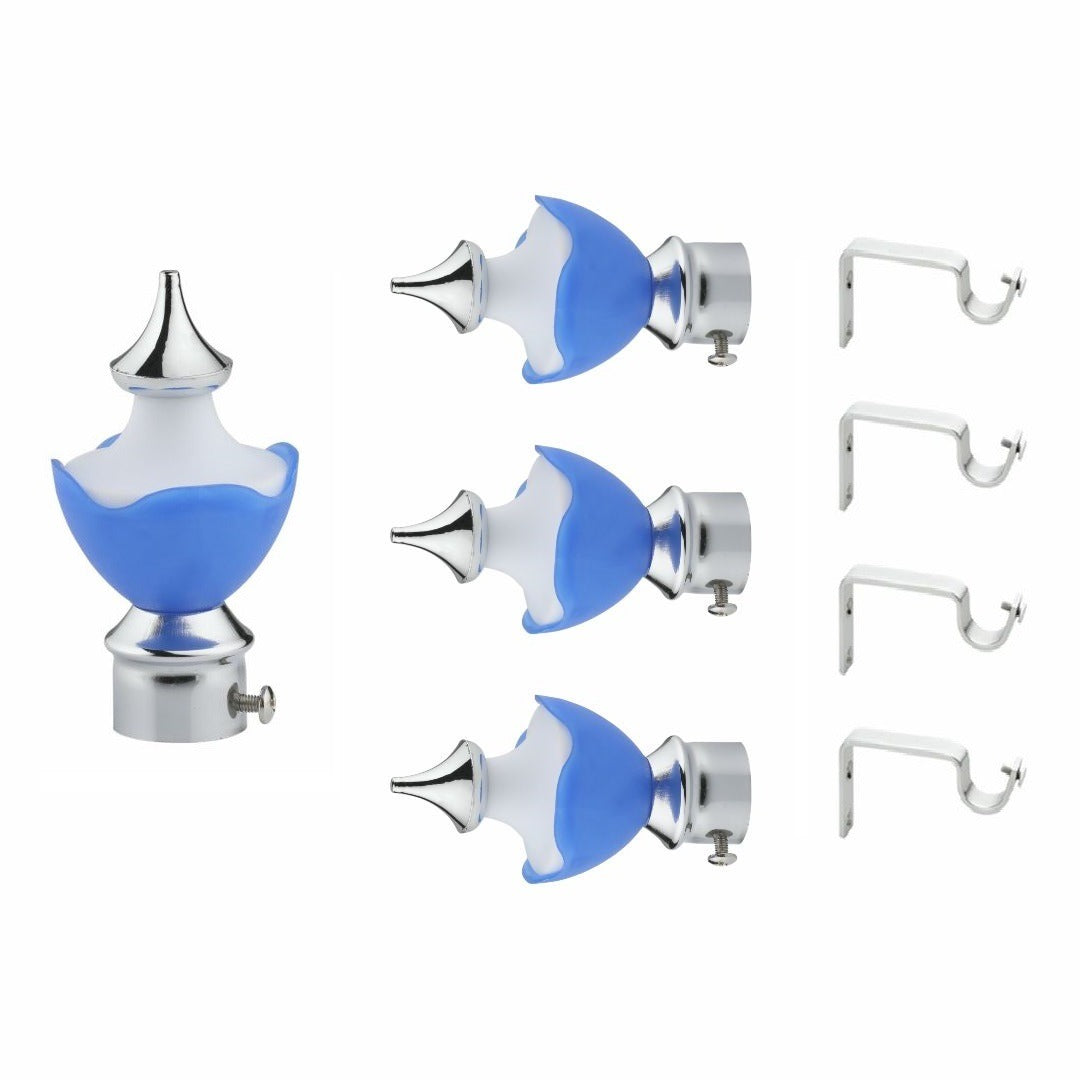 Gloxy Double Colour Stainless Steel & ABS Curtain Rod Finials with Support– Sky Blue 2 Pair