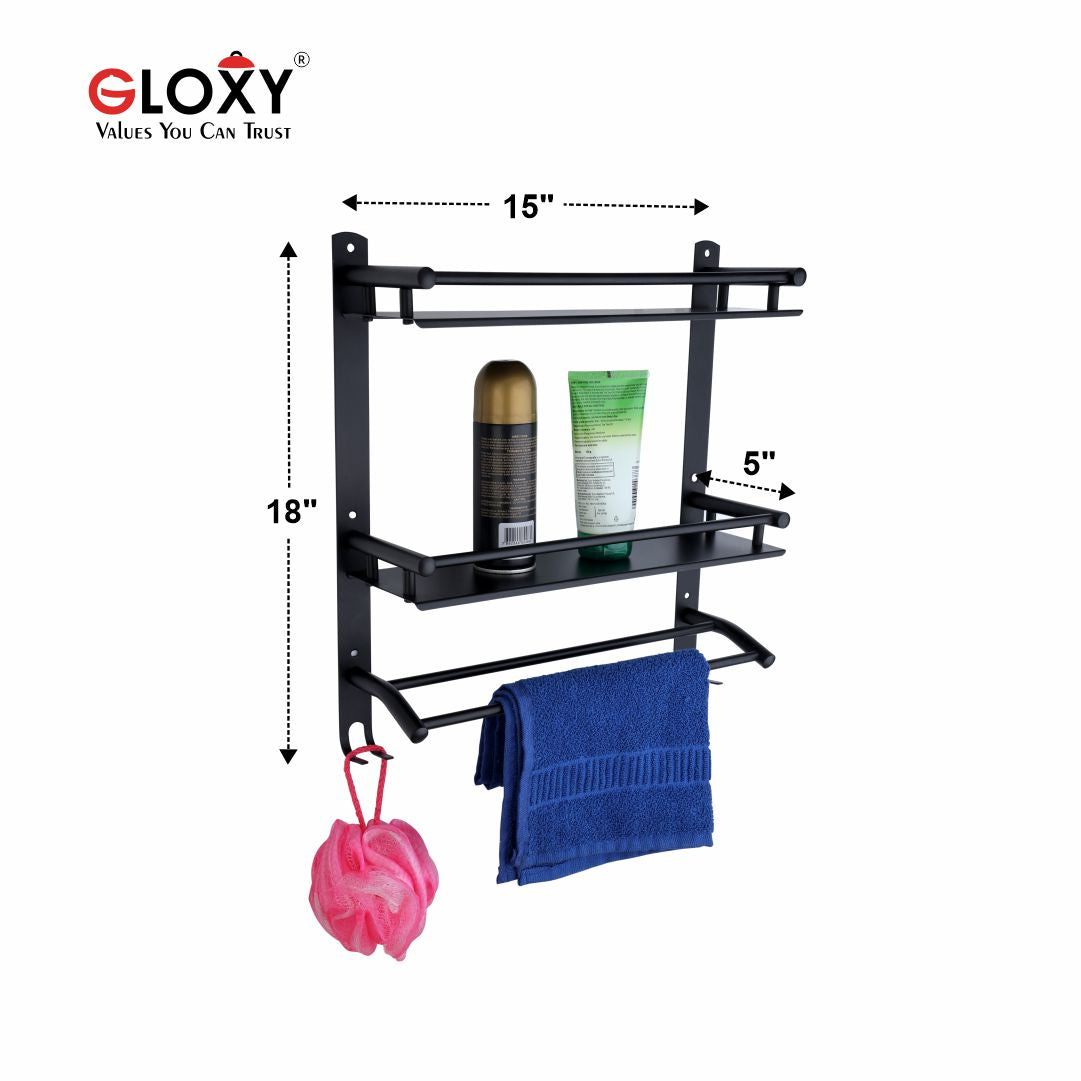 Stainless Steel 2 Layer Matt Black Finish Bathroom Shelf